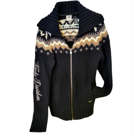 NEW Harley Davidson sweater embroidered rhinesrone HD logo Large NWT MSRP 150.00 - Picture 1 of 7